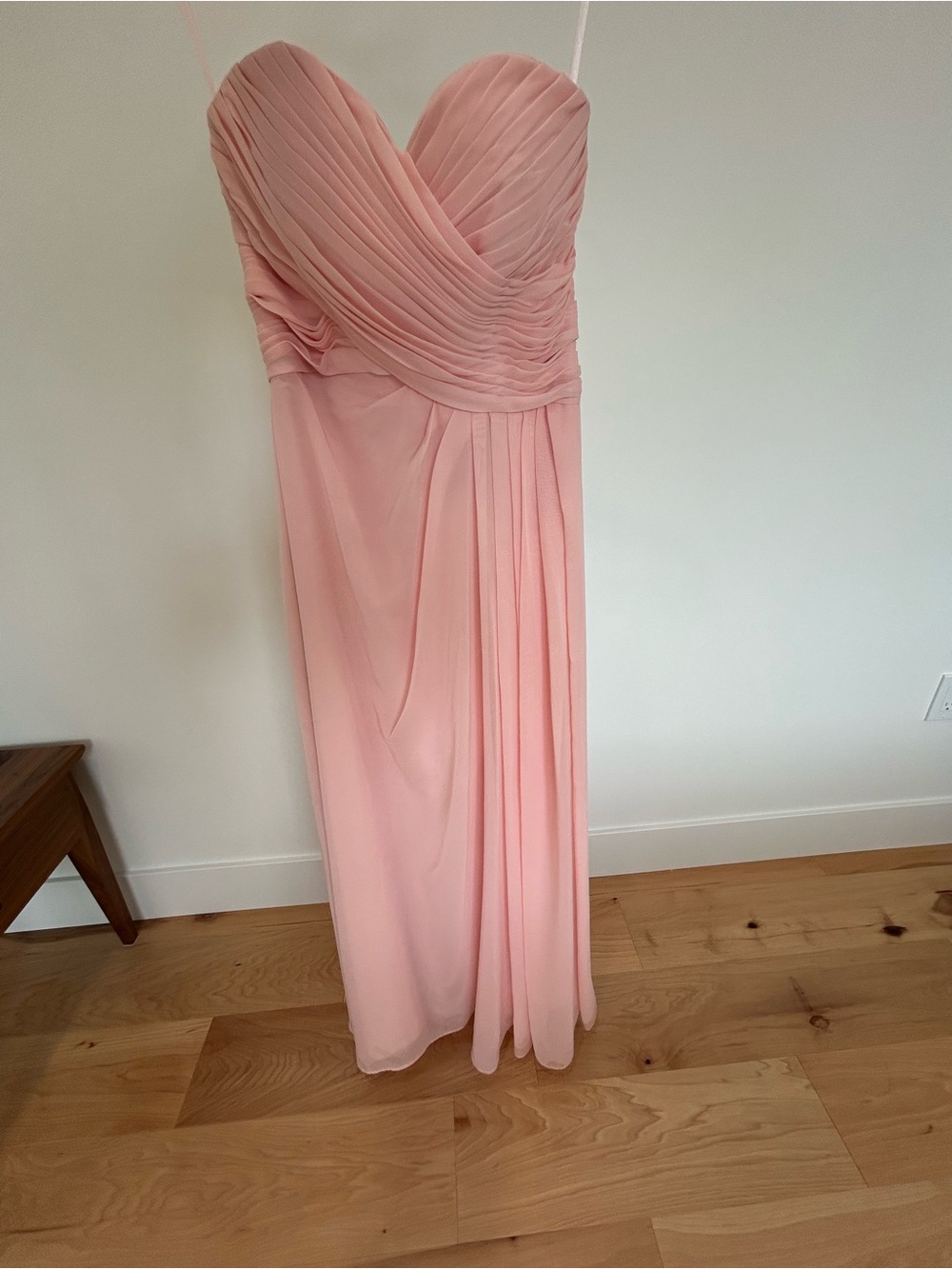 Strapless Pleated Chiffon Evening Dress in Blush Pink